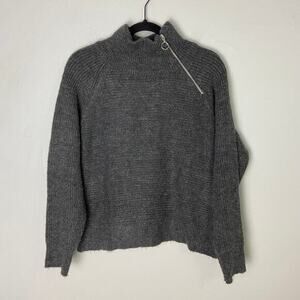 Topshop Gray Mock Neck Asymmetric Zip Neckline Sweater‎ Size Small (4-6)